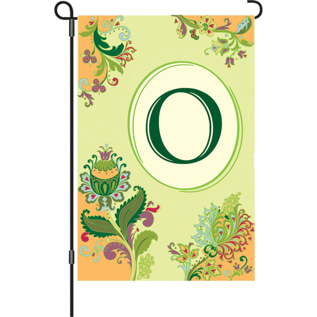 12 in. Monogrammed Garden Flag - Spring Monogram - Letter O
