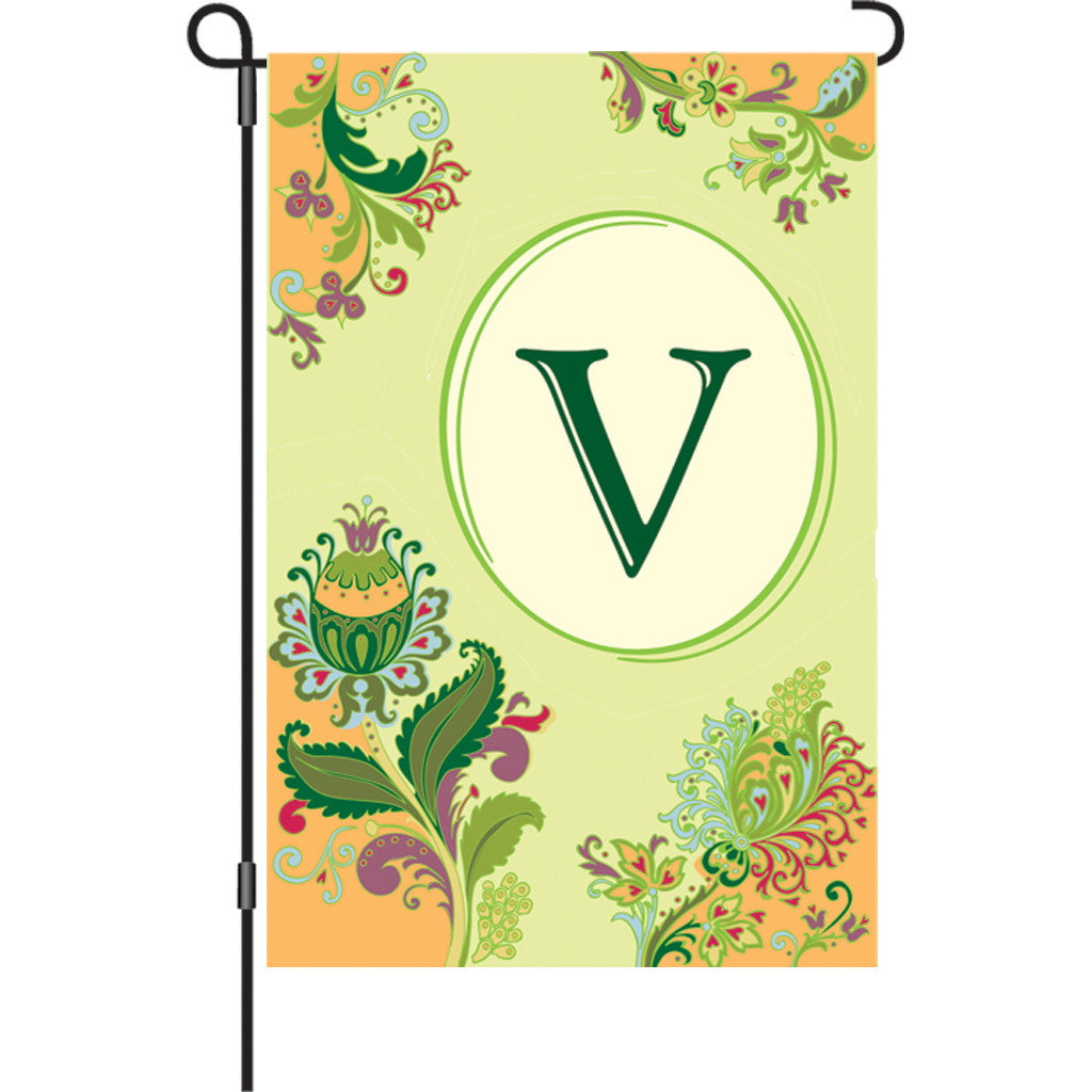 12 in. Monogrammed Garden Flag Spring Monogram Letter V OhanaWinds