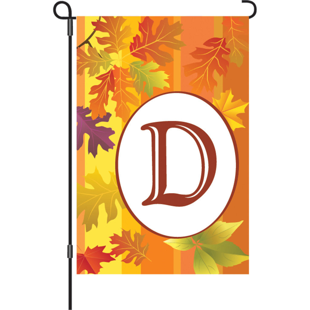 12 in. Monogrammed Garden Flag - Fall Monogram - Letter D