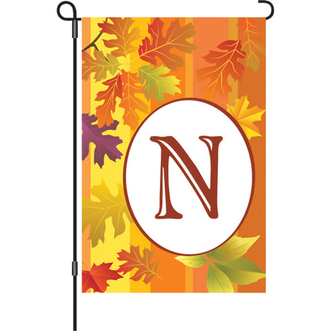 12 in. Monogrammed Garden Flag - Fall Monogram - Letter N