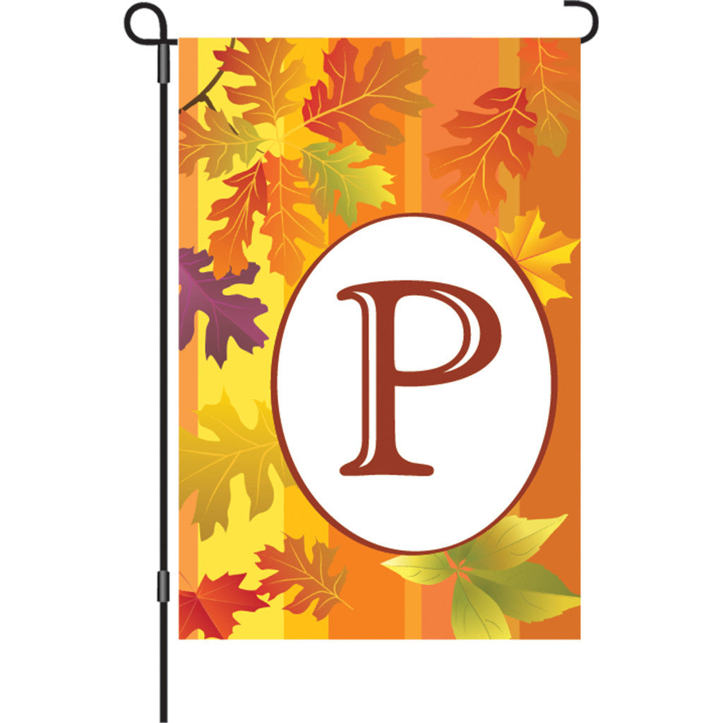 12 in. Monogrammed Garden Flag - Fall Monogram - Letter P