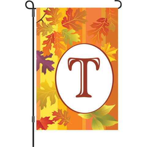 12 in. Monogrammed Garden Flag - Fall Monogram - Letter T
