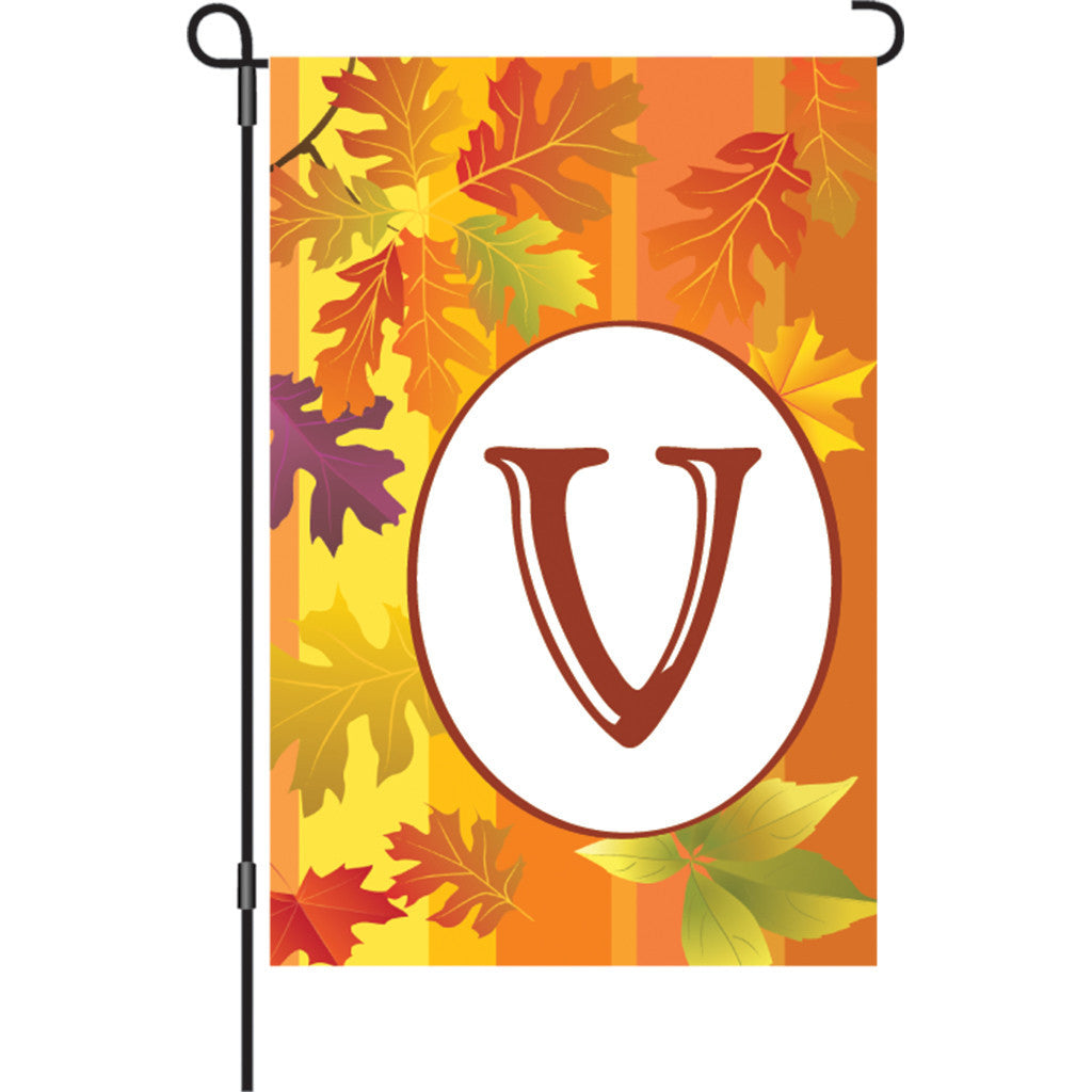 12 in. Monogrammed Garden Flag - Fall Monogram - Letter V