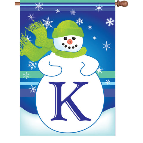 28 in. Monogrammed House Flag - Winter Monogram - Letter K