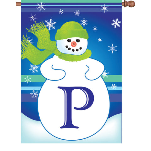 28 in. Monogrammed House Flag - Winter Monogram - Letter P