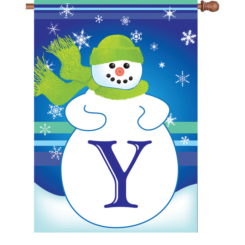 28 in. Monogrammed House Flag - Winter Monogram - Letter Y