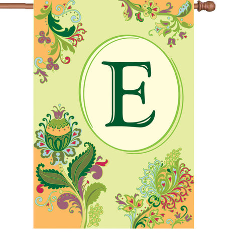 28 in. Monogrammed House Flag - Spring Monogram - Letter E
