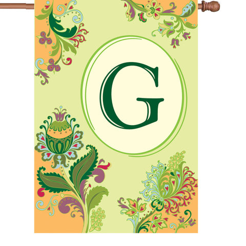 28 in. Monogrammed House Flag - Spring Monogram - Letter G
