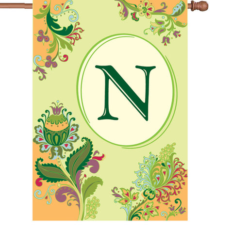 28 in. Monogrammed House Flag - Spring Monogram - Letter N