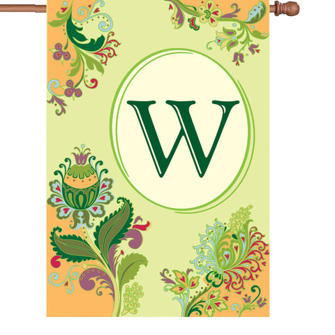 28 in. Monogrammed House Flag - Spring Monogram - Letter W