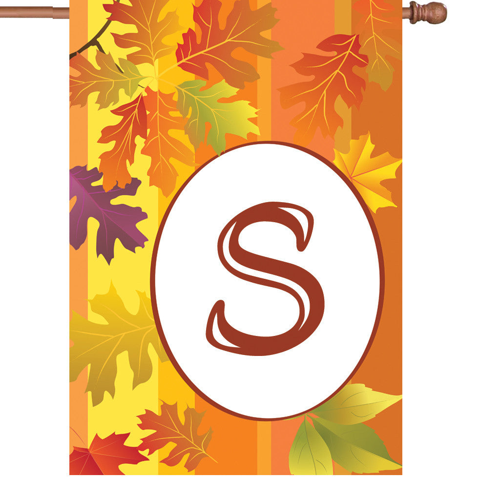 28 in. Monogrammed House Flag - Fall Monogram - Letter S