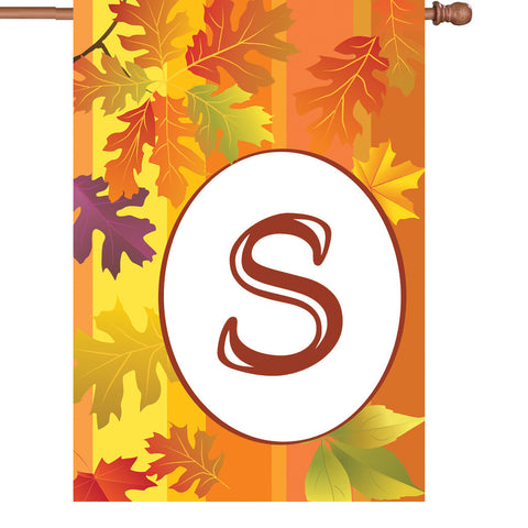 28 in. Monogrammed House Flag - Fall Monogram - Letter S
