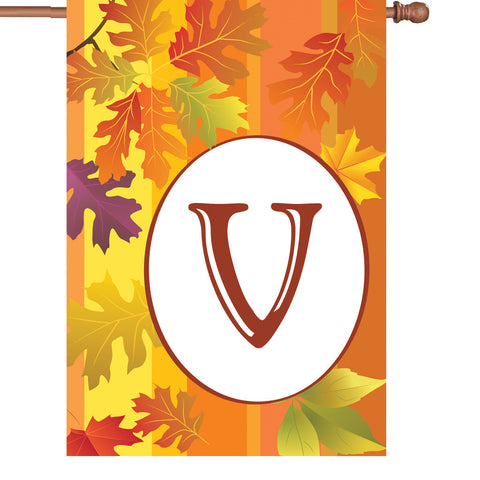 28 in. Monogrammed House Flag - Fall Monogram - Letter V