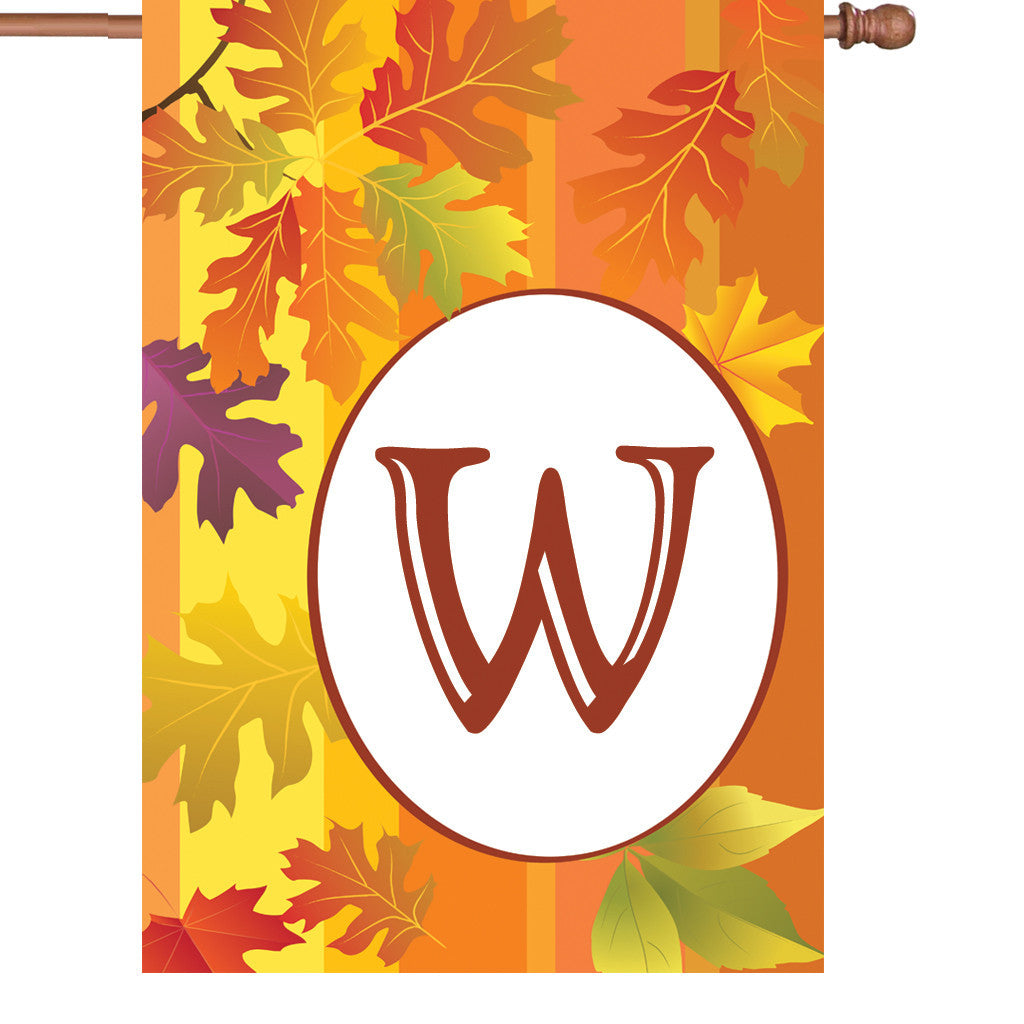 28 in. Monogrammed House Flag - Fall Monogram - Letter W