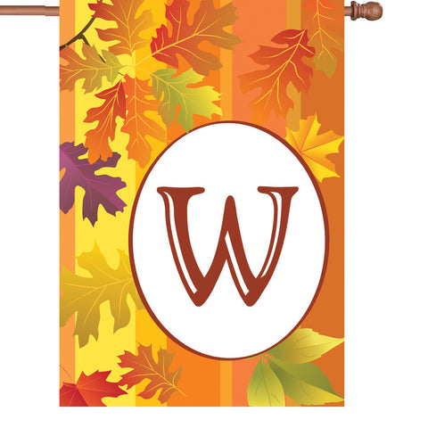 28 in. Monogrammed House Flag - Fall Monogram - Letter W