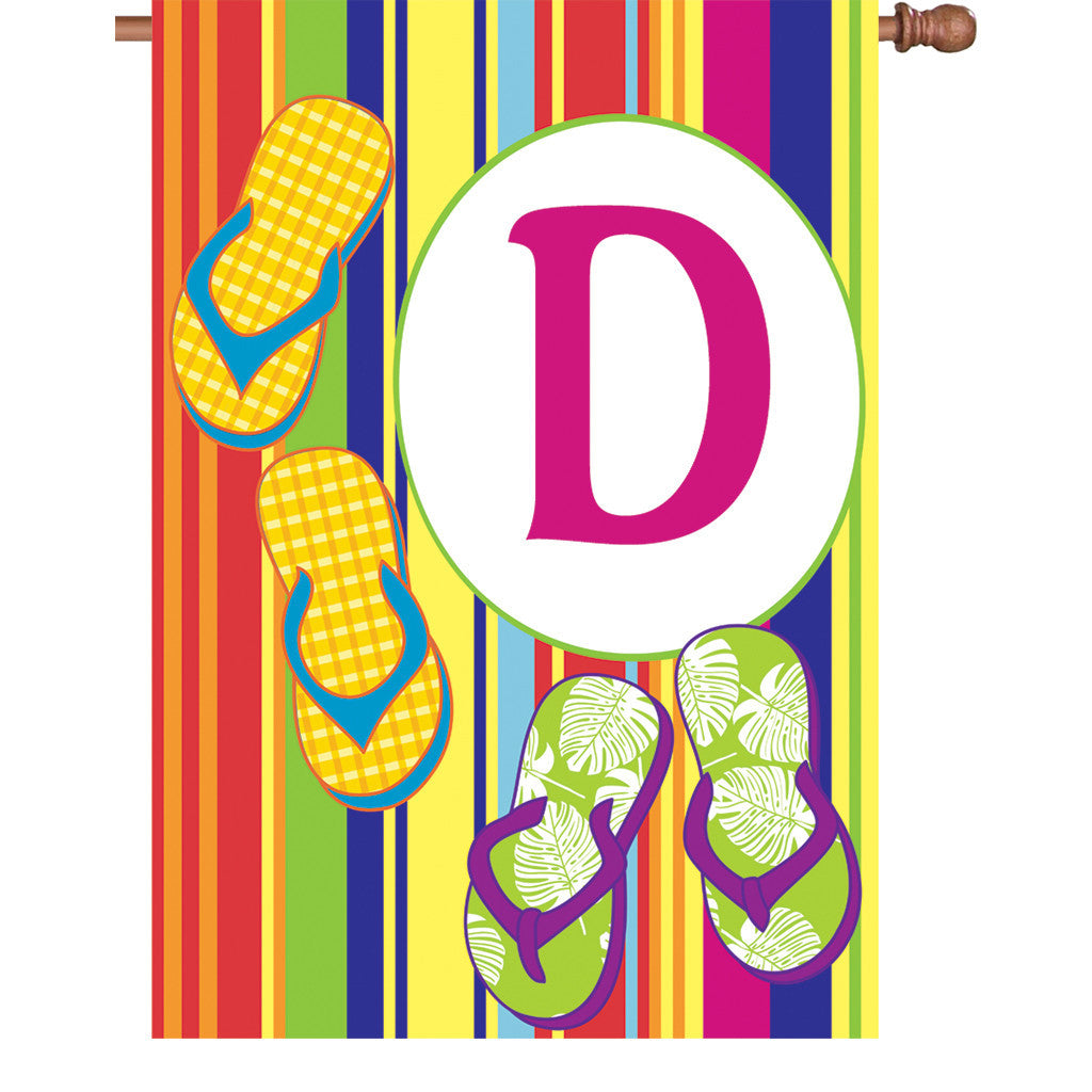 28 in. Monogrammed House Flag - Summer Monogram - Letter D