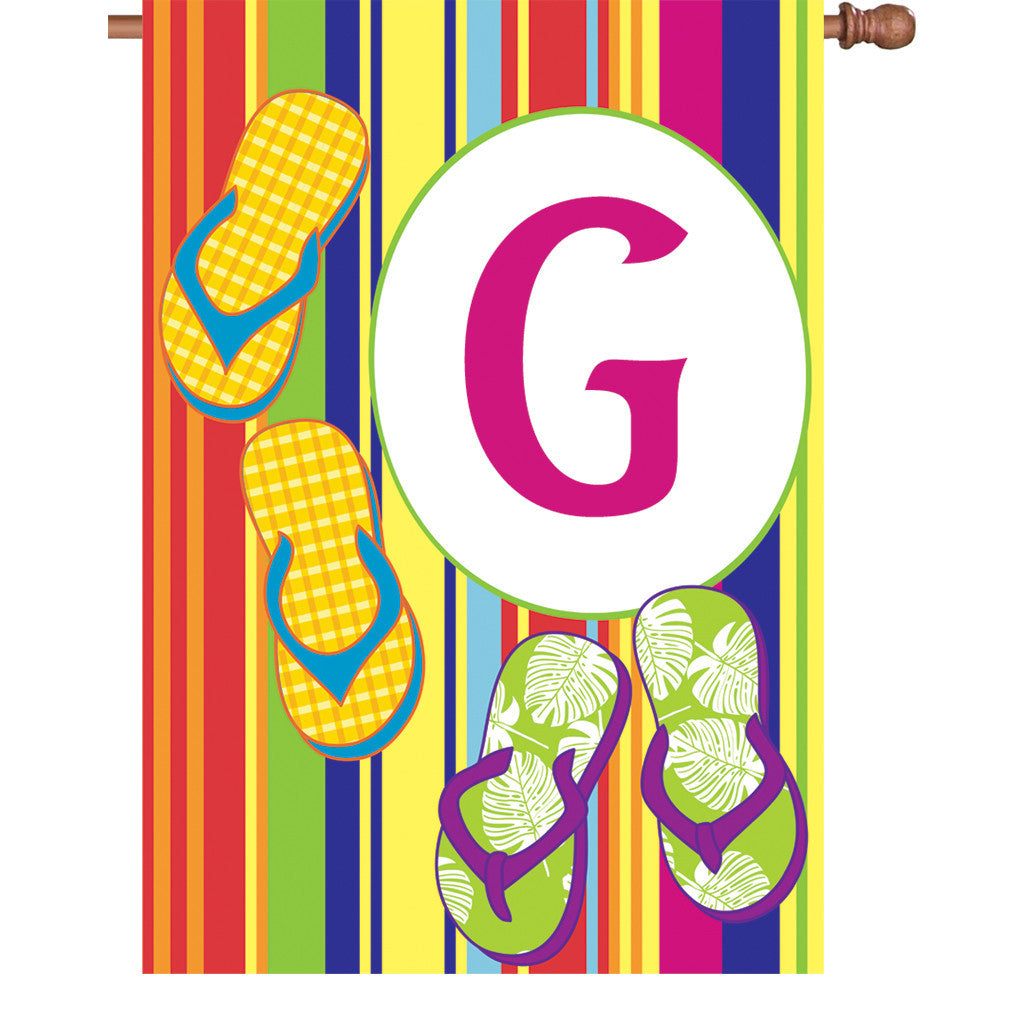 28 in. Monogrammed House Flag - Summer Monogram - Letter G