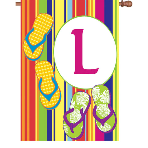 28 in. Monogrammed House Flag - Summer Monogram - Letter L