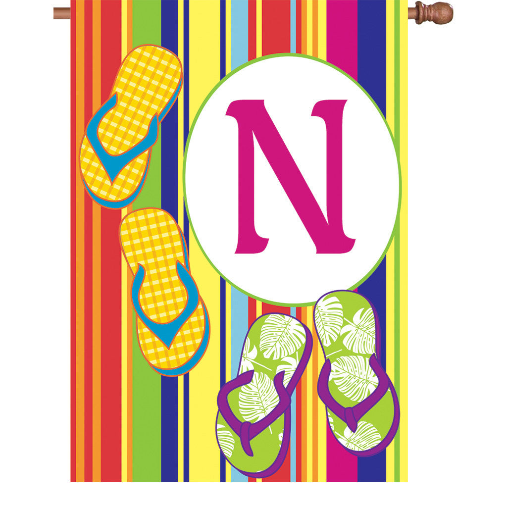 28 in. Monogrammed House Flag - Summer Monogram - Letter N
