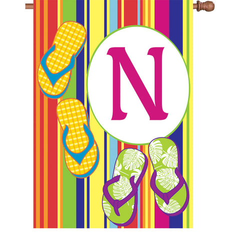 28 in. Monogrammed House Flag - Summer Monogram - Letter N