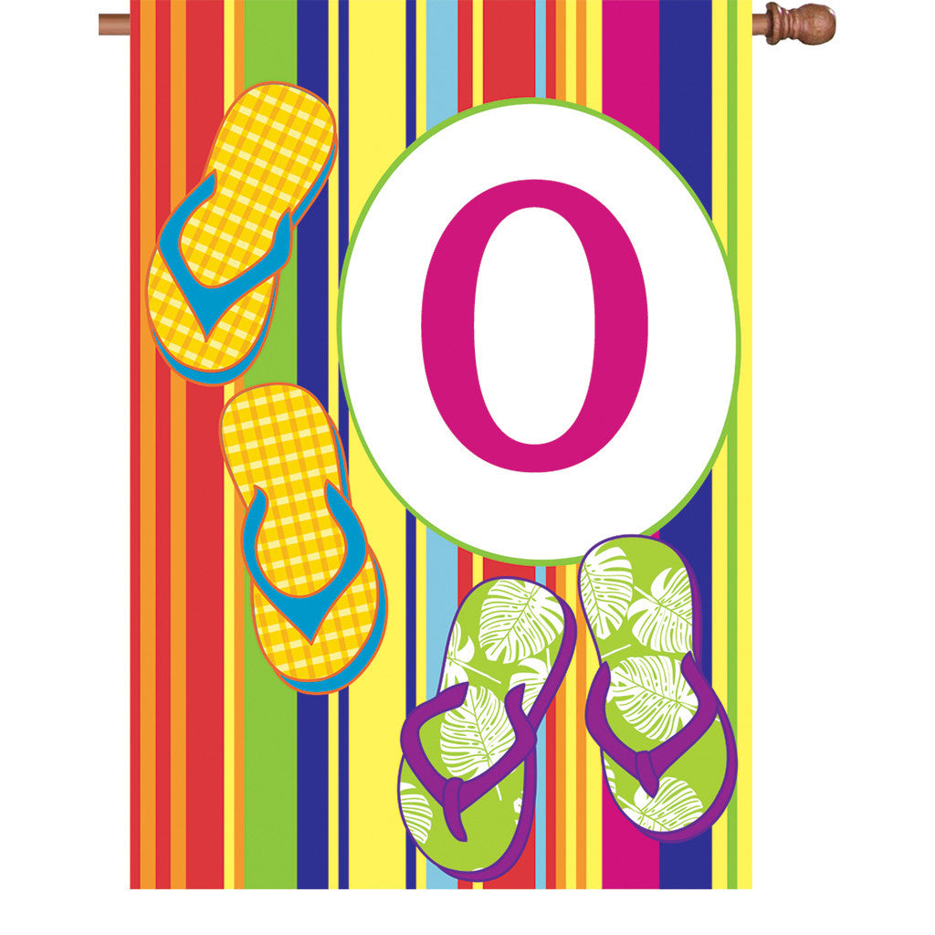 28 in. Monogrammed House Flag - Summer Monogram - Letter O