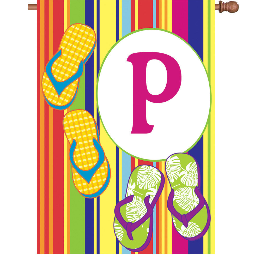 28 in. Monogrammed House Flag - Summer Monogram - Letter P