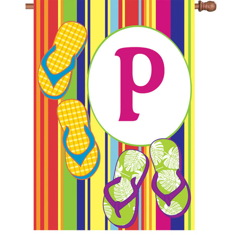 28 in. Monogrammed House Flag - Summer Monogram - Letter P
