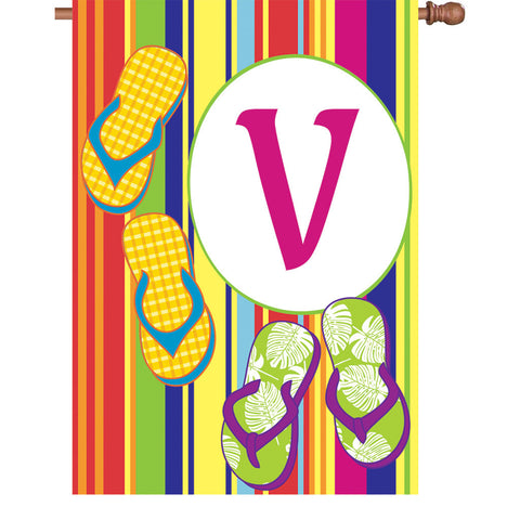 28 in. Monogrammed House Flag - Summer Monogram - Letter V