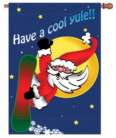 28 in. Christmas House Flag - Snowboarding Santa