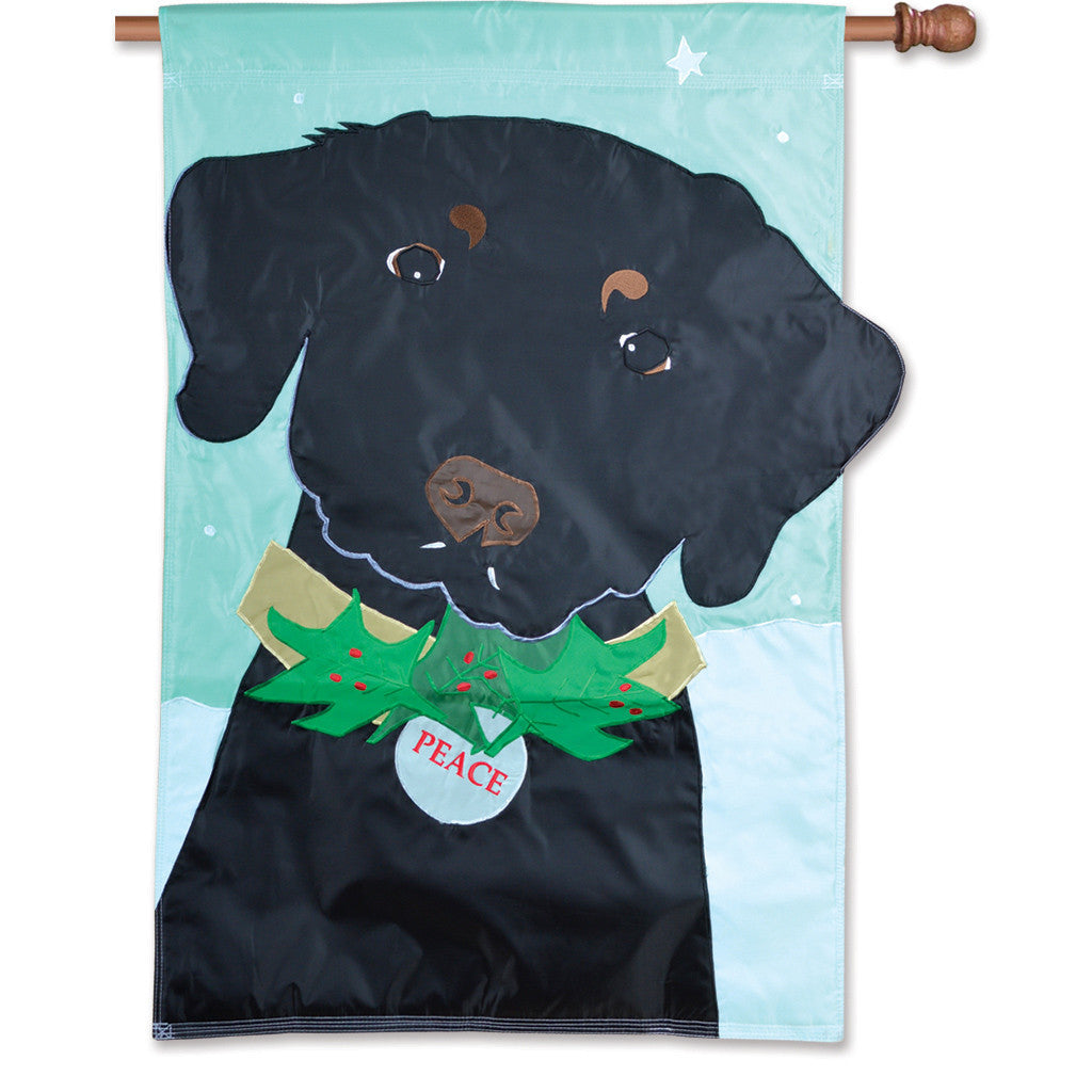 Double-Sided Dog Applique Flag - Christmas Black Lab