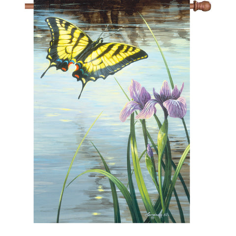 28 in. Butterfly House Flag - Swallowtail & Iris