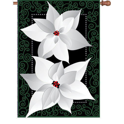 28 in. Christmas House Flag - Silver Poinsettia