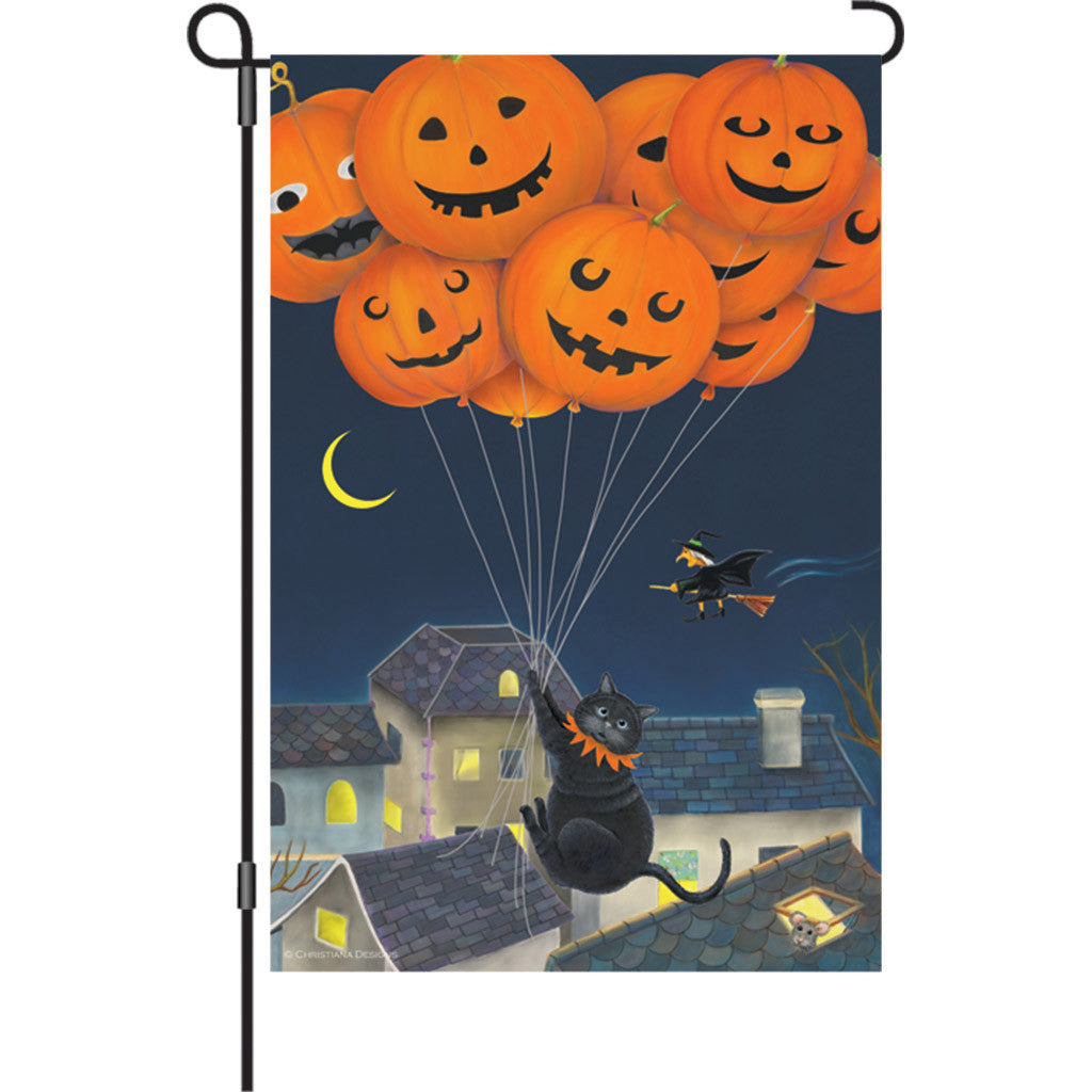 12 in. Halloween Garden Flag - Black Cat with Balloons