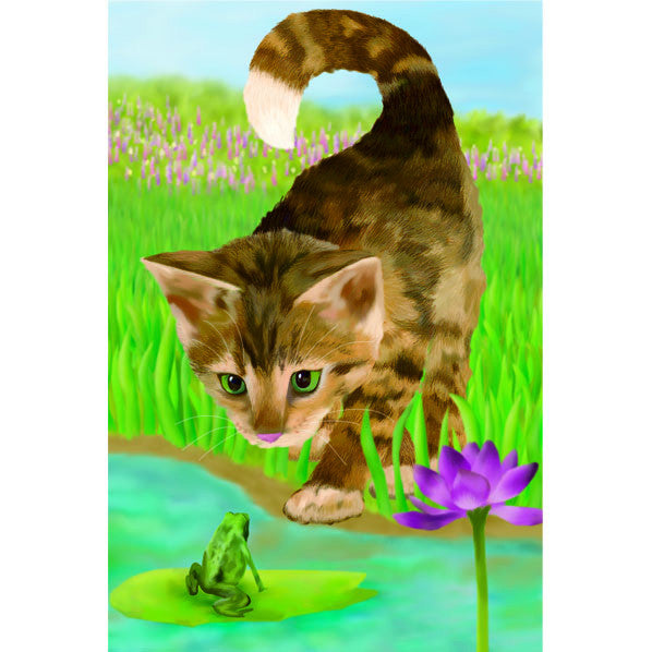 12 in. Frog & Cat Garden Flag - Nice to Meet You