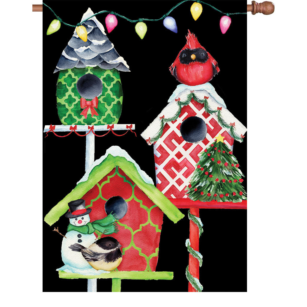 28 in. Christmas House Flag - Christmas Birdhouse